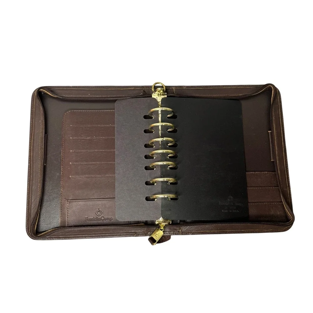 Franklin Covey Brown Nappa Leather 7-Ring Zip Planner Binder Portfolio